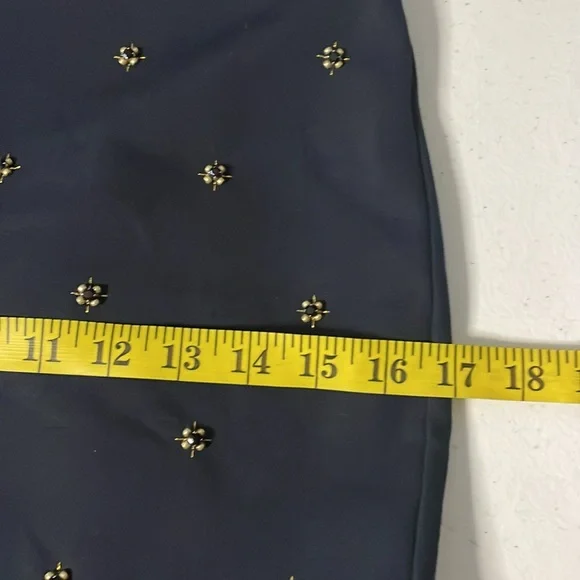 Ann Taylor Navy with Gold Floral Beaded Embellishment Straight Pencil Skirt 0P - Picture 8 of 8